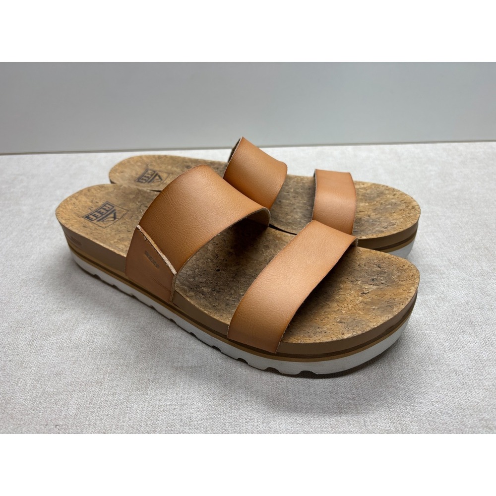 REEF Sandals Womens 11 Tan Cushion Vista Hi Platform Slides Cork Footbed